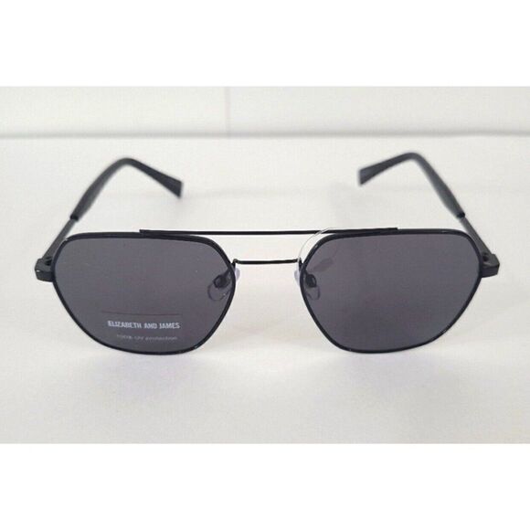 Elizabeth & James Womens Solid Black Hexagon Aviator Sunglasses - Picture 1 of 7